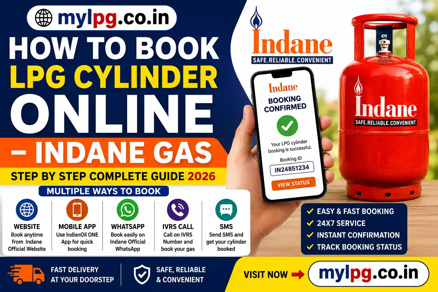 How to Book LPG Cylinder Online – Indane Gas Booking Guide 2026 | Website, WhatsApp, IVRS & IndianOil ONE App | MyLPG.co.in