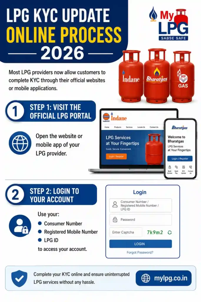 LPG KYC Update Online Process 2026 – Complete LPG KYC Registration and Login Guide Using Consumer Number, Mobile Number and LPG ID | mylpg.co.in
