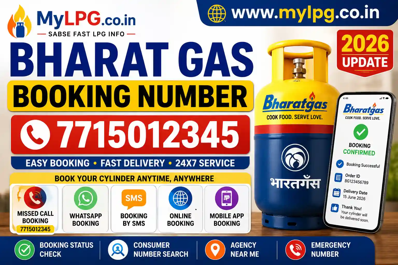 Bharat Gas Booking Number 7715012345 mylpg