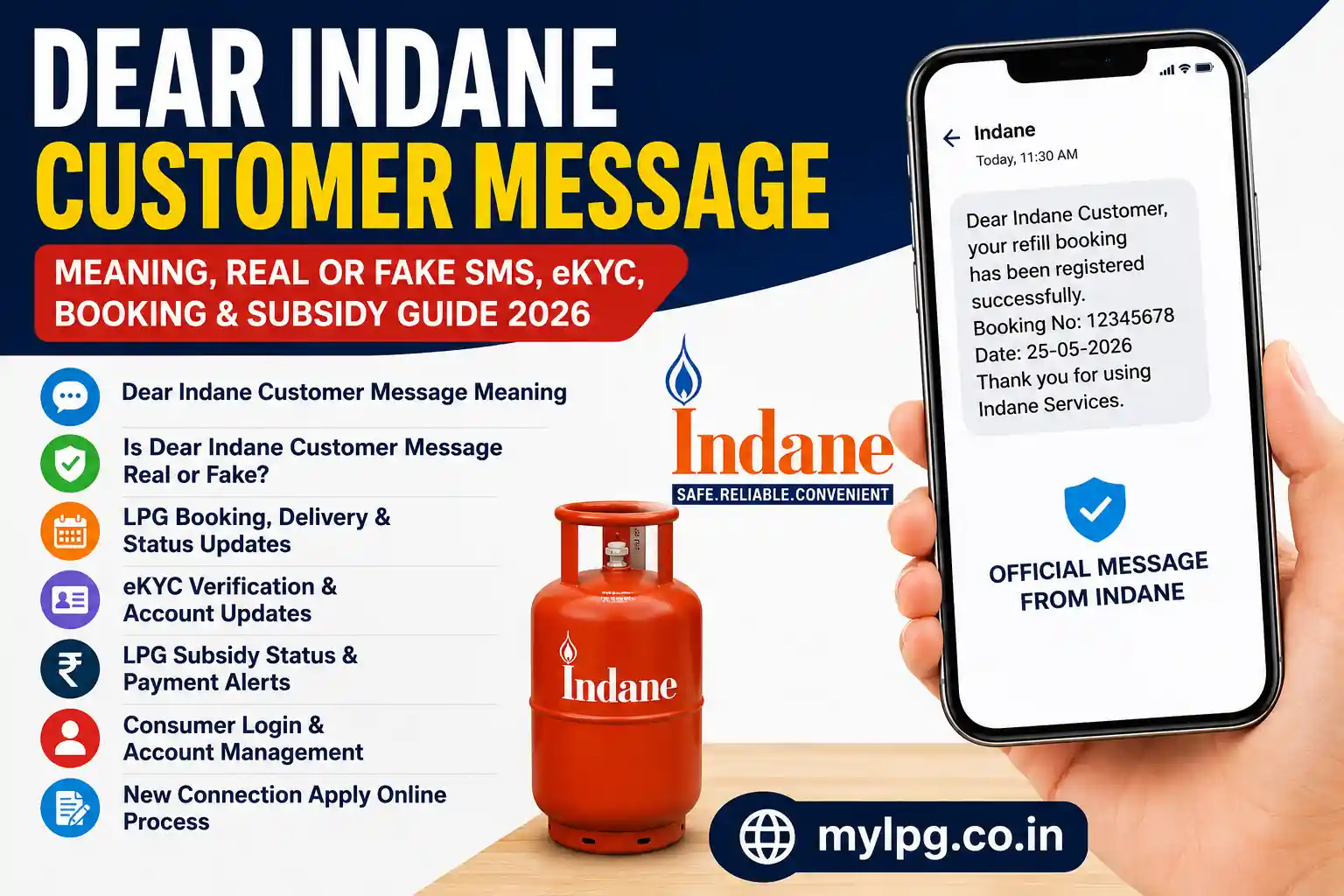 Dear Indane Customer Message 2026 Meaning Real or Fake SMS eKYC Booking Subsidy Guide Indane Gas