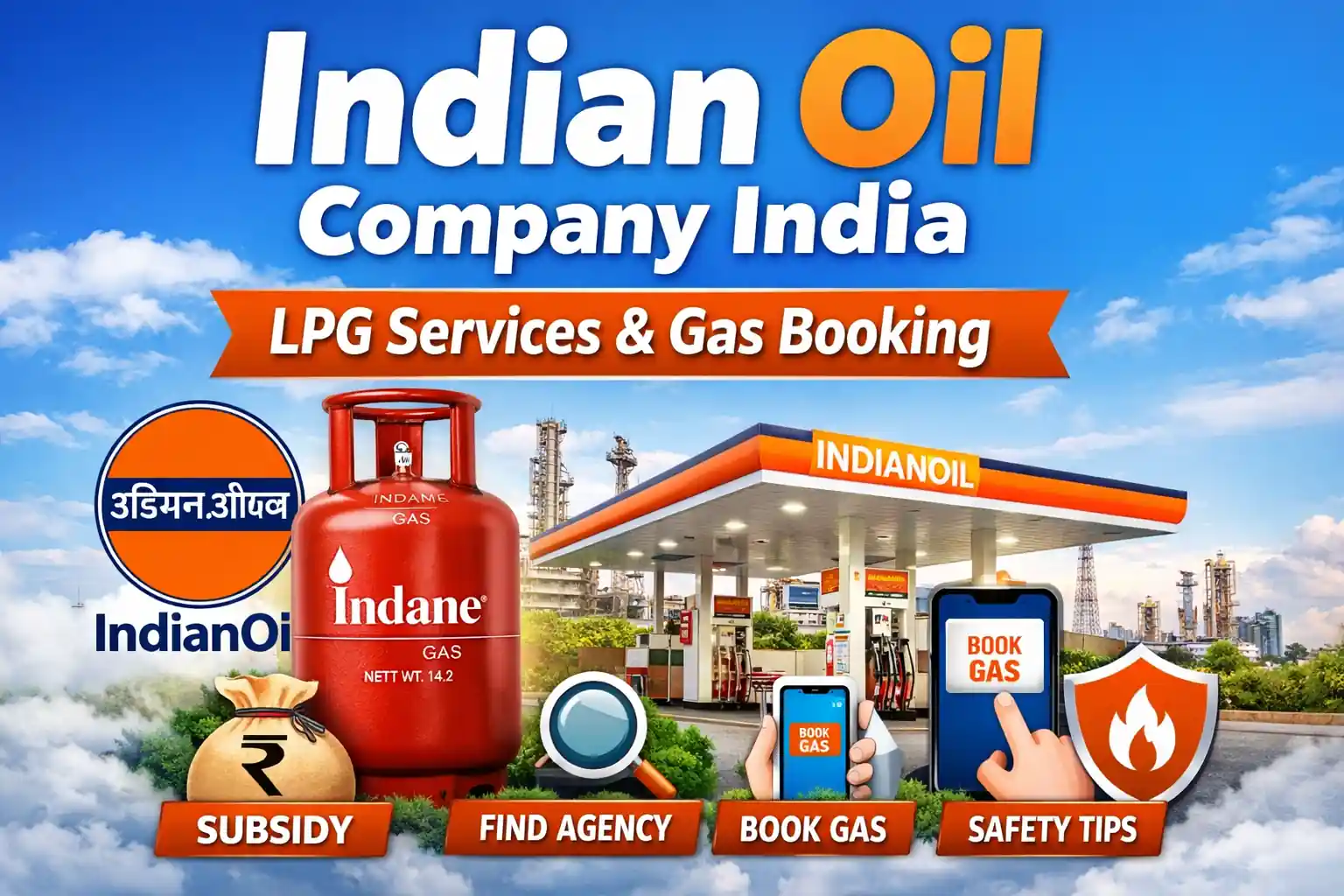 Indian Oil Company India LPG services and gas booking guide with Indane gas cylinder and petrol pump