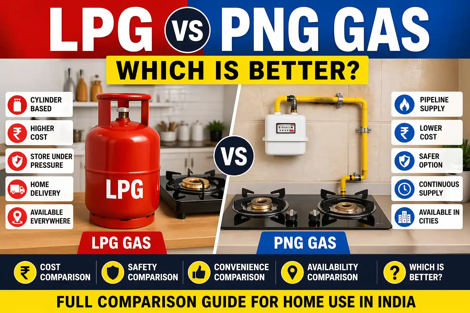 LPG vs PNG gas comparison for home use in India