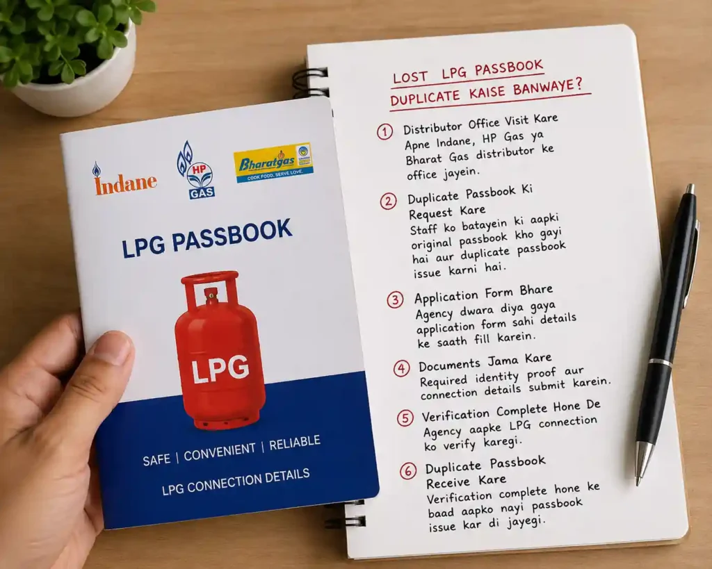 Lost LPG Passbook Duplicate Kaise Banwaye – Indane HP Gas Bharat Gas Duplicate Passbook Apply Process Step by Step