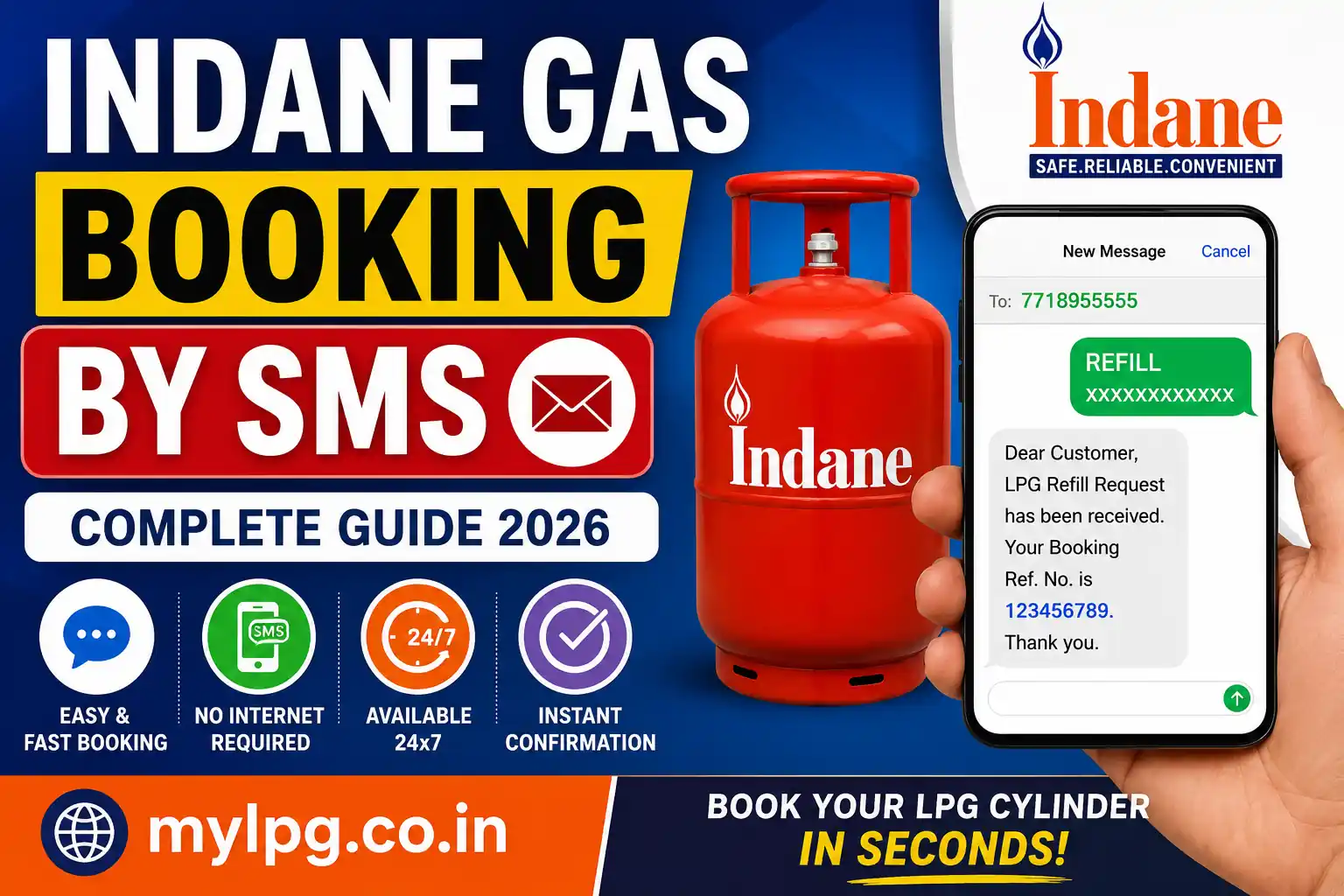 Indane Gas Booking by SMS 2026 Complete Step-by-Step Guide – Book LPG Cylinder via SMS | mylpg.co.in
