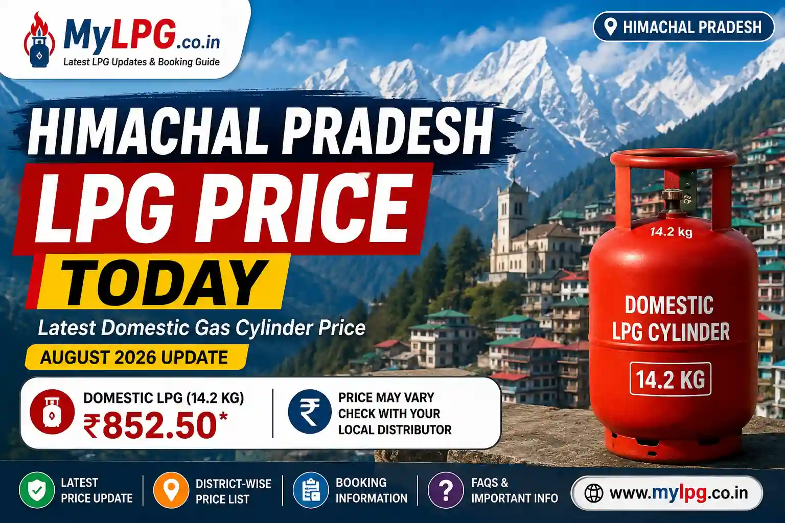 Himachal Pradesh LPG Price Today August 2026 Domestic Gas Cylinder Price in HP | MyLPG.co.in