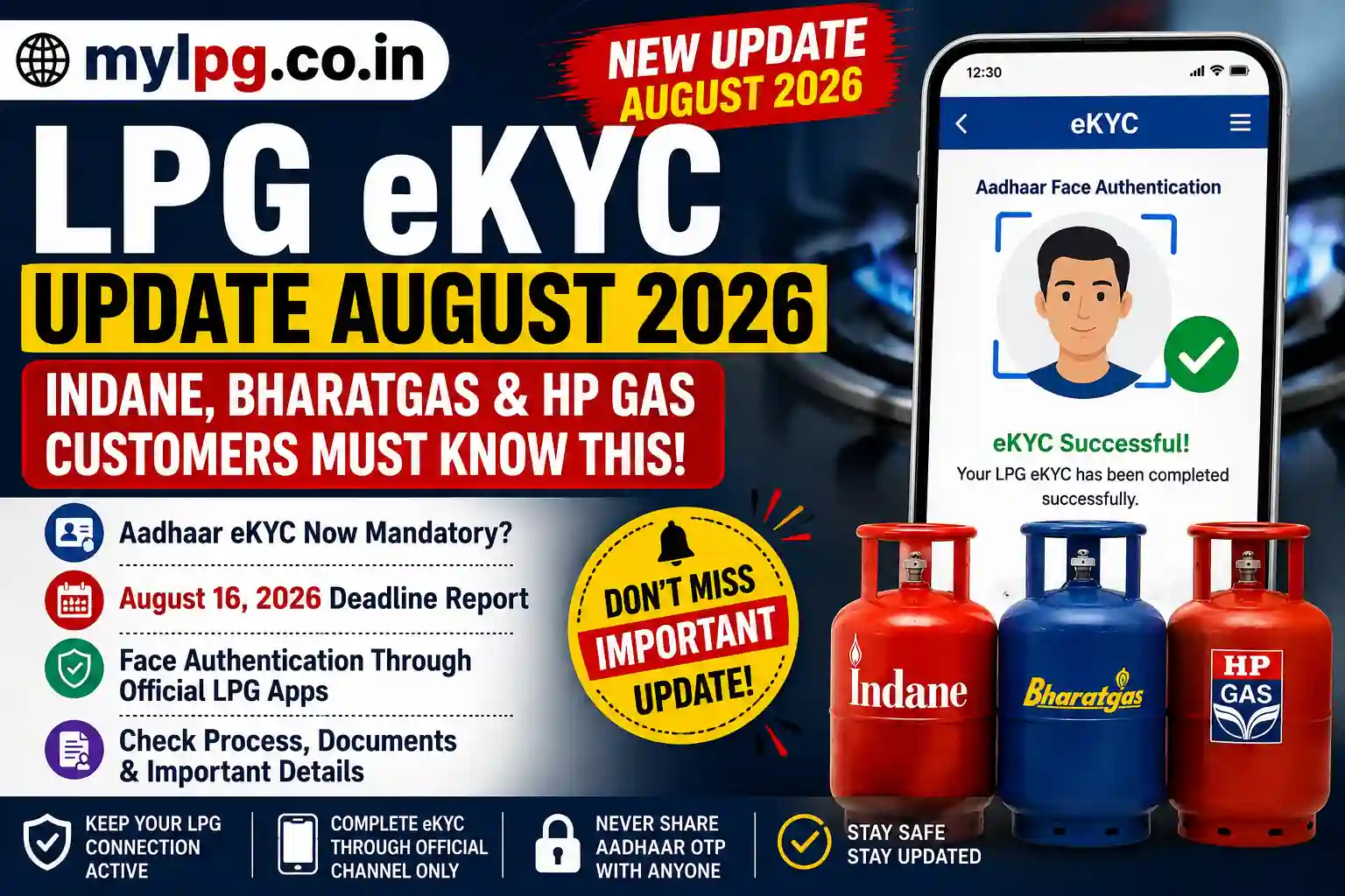 LPG eKYC Update August 2026 – Indane, Bharatgas and HP Gas Aadhaar eKYC Guide